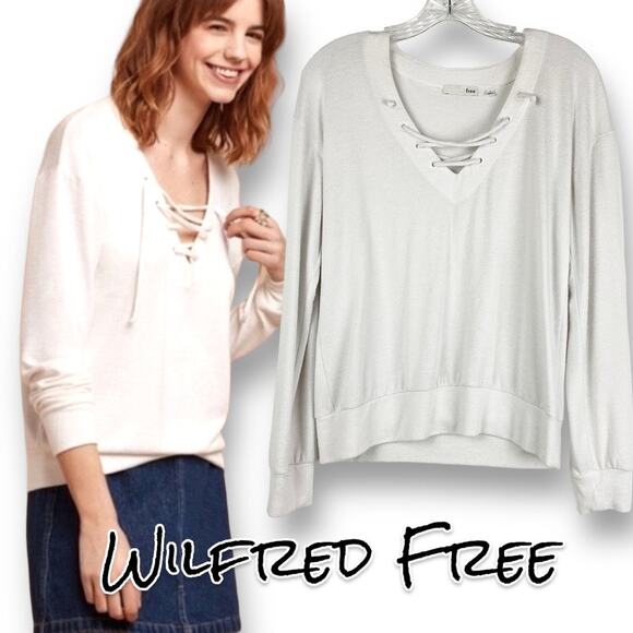 Wilfred Free Antonova Lace Up Knit Blouse Aritzia Lightweight Womens Size Small - Picture 1 of 12